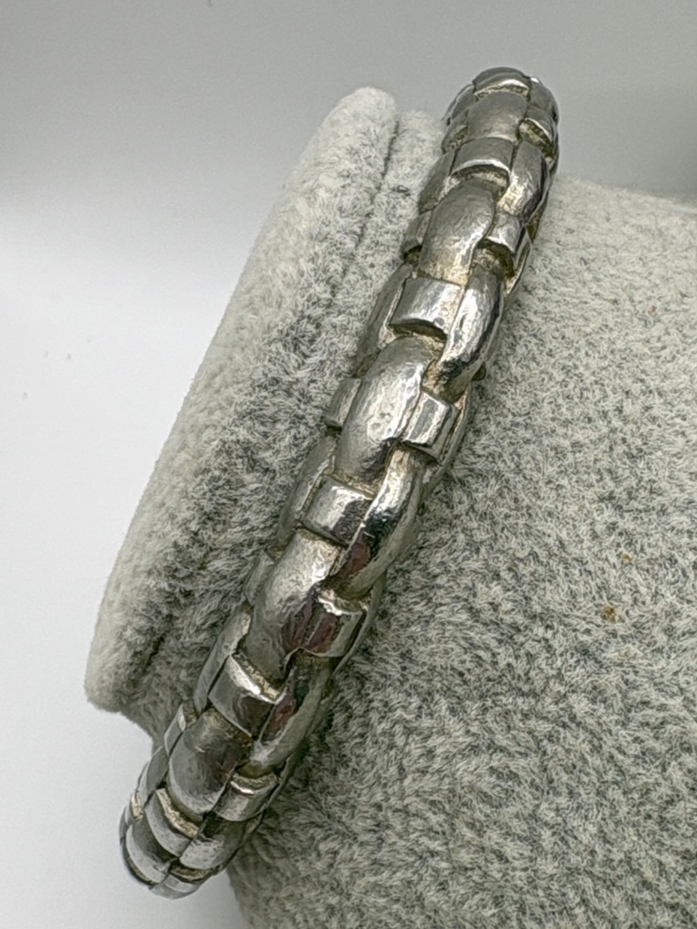 Ben-Amun Silver-Tone Sculpted Link Bangle Bracelet Vintage Weave 7-8”